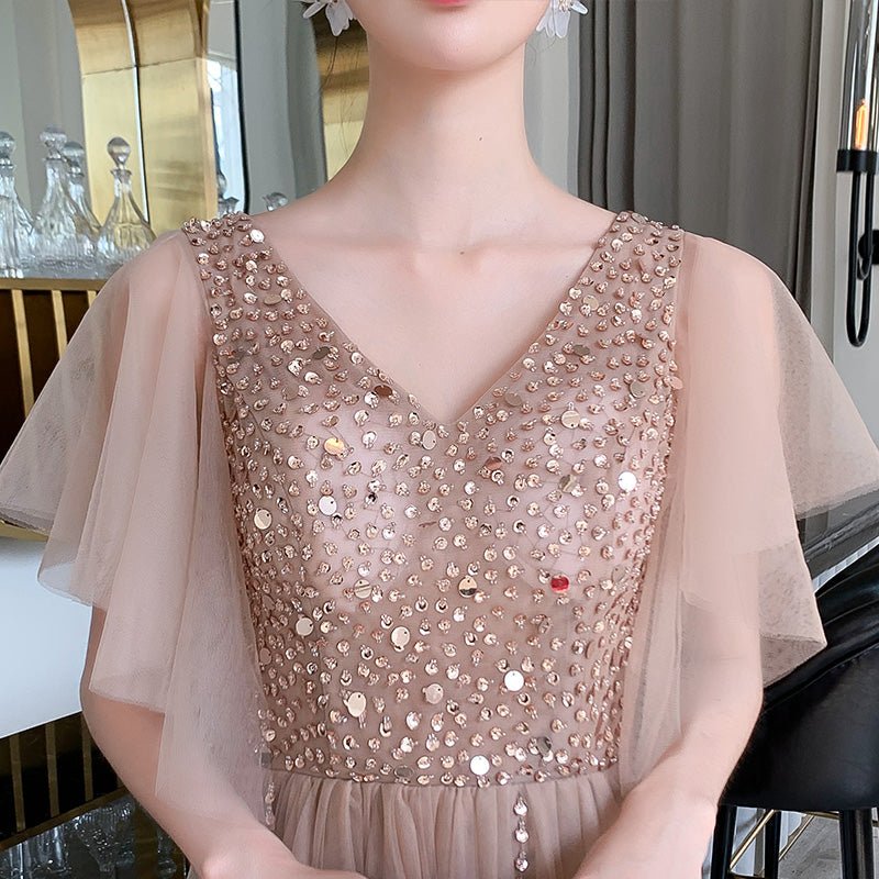 Champagne Aura Champagne Aura Luxury Champagne Evening Dress - Rebecca Fashion
