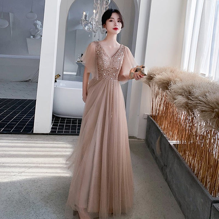 Champagne Aura Champagne Aura Luxury Champagne Evening Dress - Rebecca Fashion