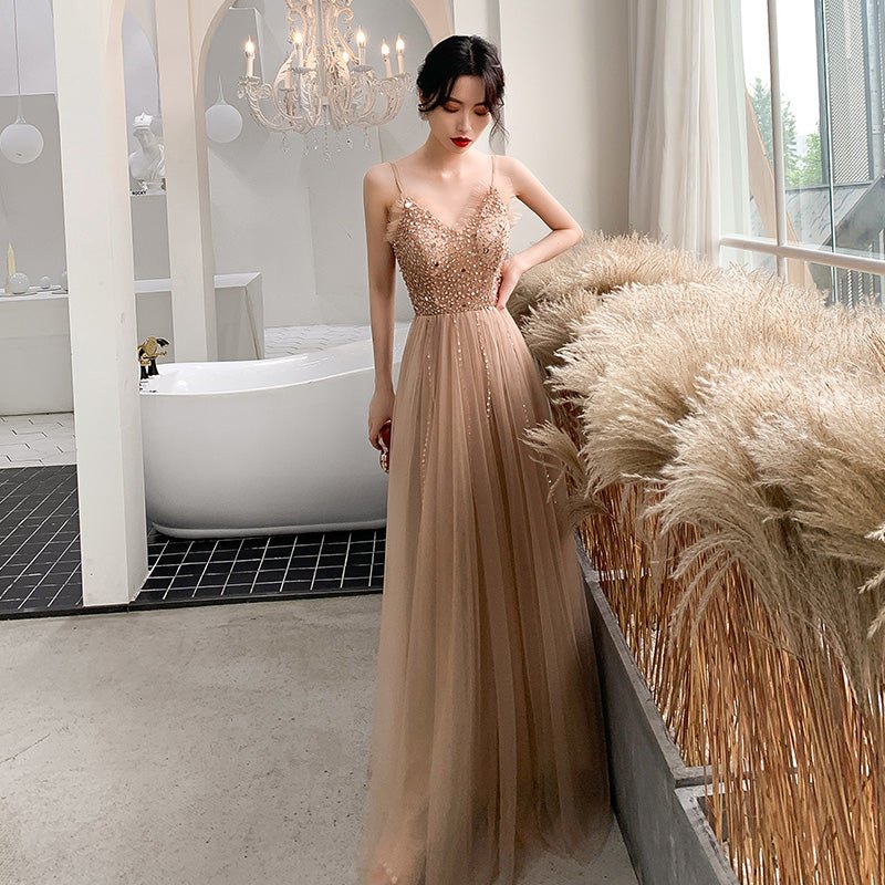 Champagne Aura Champagne Aura Luxury Champagne Evening Dress - Rebecca Fashion