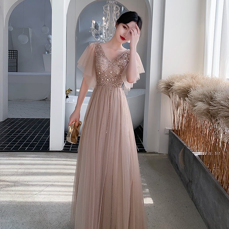 Champagne Aura Champagne Aura Luxury Champagne Evening Dress - Rebecca Fashion