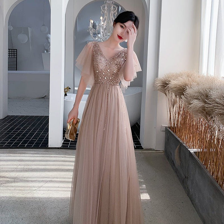 Champagne Aura Champagne Aura Luxury Champagne Evening Dress - Rebecca Fashion