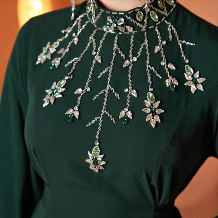 Emerald Green Emerald Green Luxury Beaded Evening Dress for Women - Rebecca Fashion