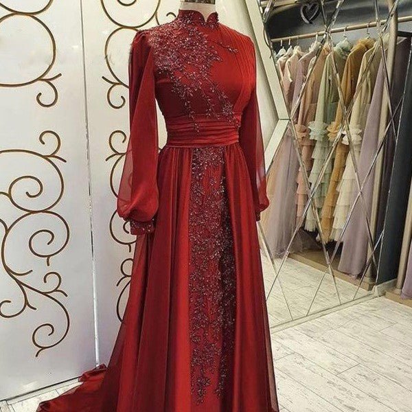 Royal Icon Royal Icon Luxury Burgundy Lace Evening Dress for Women - Rebecca Fashion
