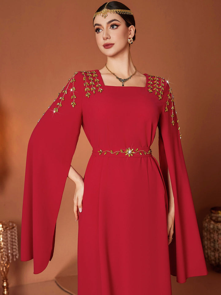 Ruby Beaded Ruby Beaded Luxury Red Evening Dress - Rebecca Fashion