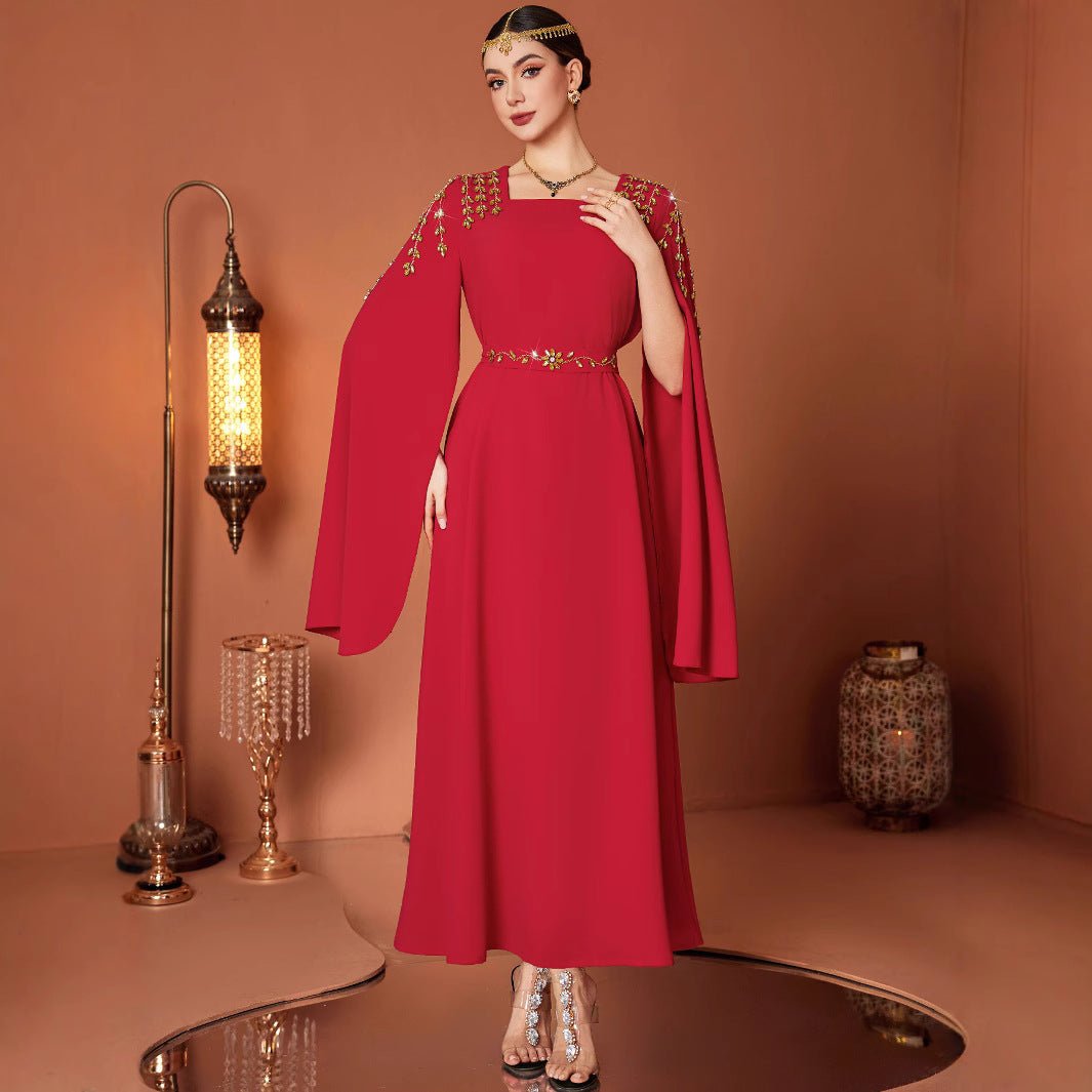 Ruby Beaded Ruby Beaded Luxury Red Evening Dress - Rebecca Fashion