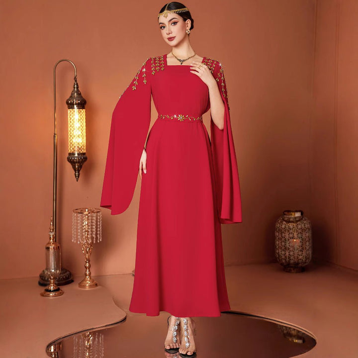 Ruby Beaded Ruby Beaded Luxury Red Evening Dress - Rebecca Fashion