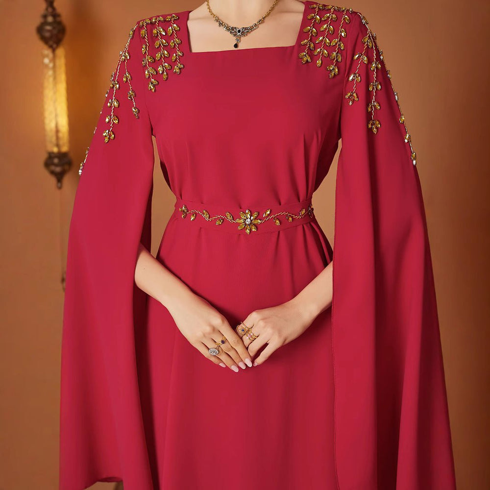 Ruby Beaded Ruby Beaded Luxury Red Evening Dress - Rebecca Fashion