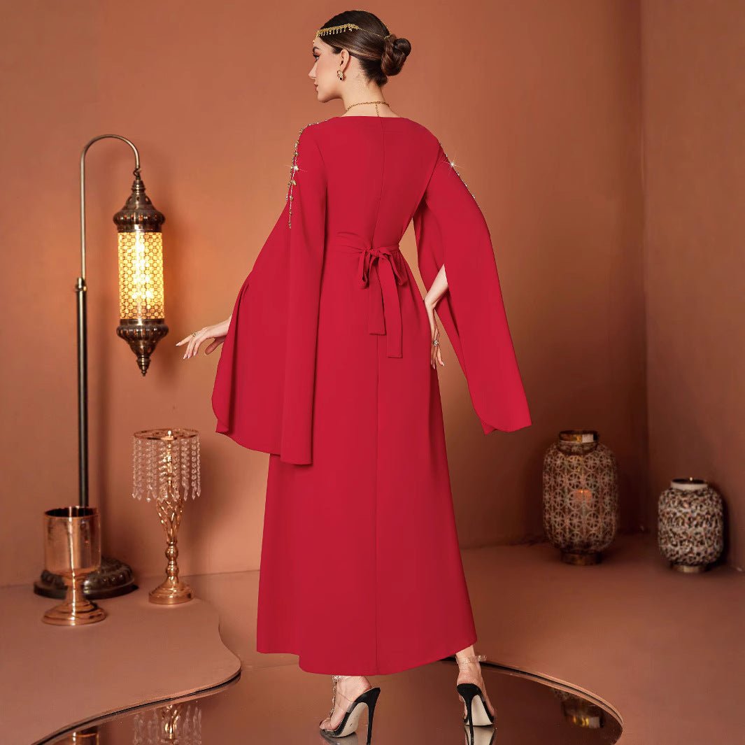 Ruby Beaded Ruby Beaded Luxury Red Evening Dress - Rebecca Fashion